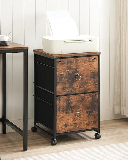 HOOBRO 2 Drawer Mobile File Cabinet, Rolling Printer Stand, Vertical Filing Cabinet, Office Cabinet, Filing Cabinet for Home Office, A4/Letter Size, Nonwovens Drawer, Rustic Brown BF20WJ01 - LeafyLoom
