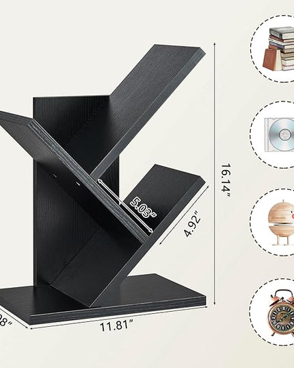 Tajsoon Tree Bookshelf 3 Tier Book Storage Organizer Shelves, Desktop Bookshelf Floor Standing Bookcase Display for CDs/Magazine/Books, Small Bookshelf for Bedroom, Living Room&Office, Black - LeafyLoom