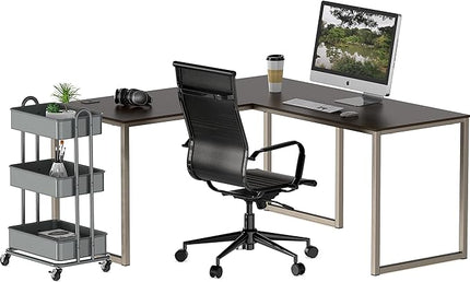 SHW Home Office 55 Inch Large L Shaped Corner Desk, 24" Deep, Espresso - LeafyLoom
