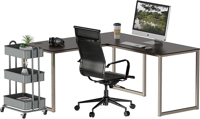 SHW Home Office 55 Inch Large L Shaped Corner Desk, 24" Deep, Espresso - LeafyLoom