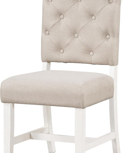 Small Dining Table Set for 4-6, Modern Round Extendable Table and Upholstered Chairs, X-Shaped Cross Base, Button Tufting Backrest, Retro Style Home Furniture for Small Spaces, Living Room - LeafyLoom