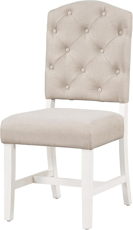 Small Dining Table Set for 4-6, Modern Round Extendable Table and Upholstered Chairs, X-Shaped Cross Base, Button Tufting Backrest, Retro Style Home Furniture for Small Spaces, Living Room - LeafyLoom