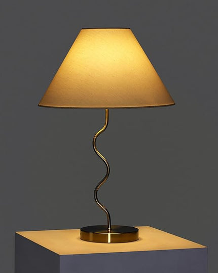 Brightech Squiggle Desk Lamp – Tall LED Table Lamp for Bedroom, Living Room, Office – Boho Mid-Century Modern Bedside Table Lamp with A-Line Open Shade and LED Bulb – Gold/Antique Brass - LeafyLoom