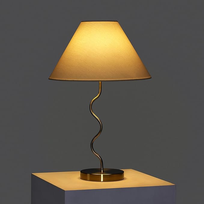Brightech Squiggle Desk Lamp – Tall LED Table Lamp for Bedroom, Living Room, Office – Boho Mid-Century Modern Bedside Table Lamp with A-Line Open Shade and LED Bulb – Gold/Antique Brass - LeafyLoom