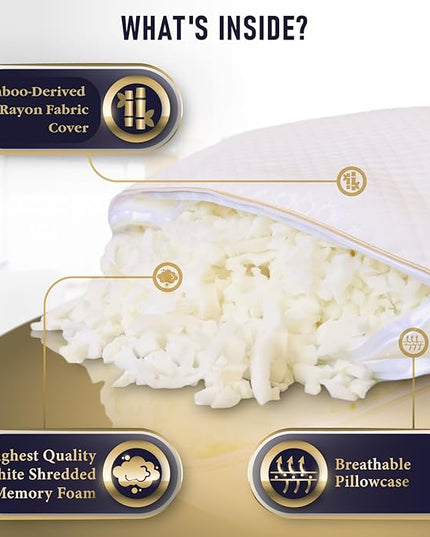Royal Therapy Queen Memory Foam Pillow, Adjustable Shredded Odor-Free Pillow for Neck & Shoulder Pain Relief, Support for Back, Stomach, Side Sleepers, CertiPUR-US - LeafyLoom
