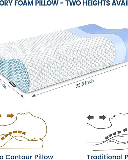 Neck Pillow Contour Memory Foam Pillows for Pain Relief Bed Pillow for Sleeping, Ergonomic Pillow for Neck and Shoulder Pain, Orthopedic Cervical Pillow for Side Back Stomach Sleeper - LeafyLoom