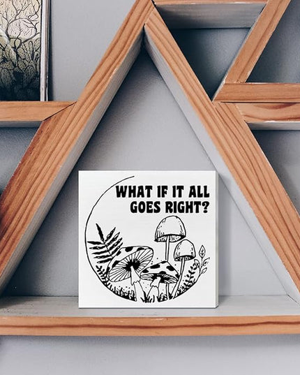 Retro Home Office Desk Wooden Box Sign Decor, What If It All Goes Right, Inspirational Quotes Desk Decor Motivational Desk Decorations for Women Men Student Office Classroom School - LeafyLoom