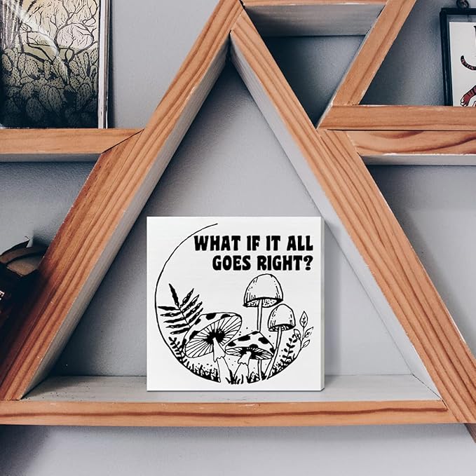 Retro Home Office Desk Wooden Box Sign Decor, What If It All Goes Right, Inspirational Quotes Desk Decor Motivational Desk Decorations for Women Men Student Office Classroom School - LeafyLoom