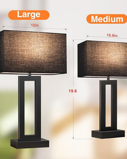 22" Tall Living Room Lamps for Night Stands - Touch Bedside Lamp with USB C+A, 3 Way Dimmable bedroom Lamps for End Tables Set of 2, Modern Night Stand Lamps for Bed Side(Black&Black) - LeafyLoom