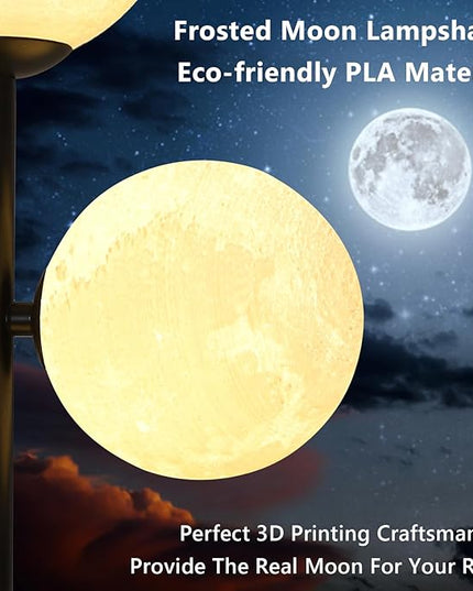 3 Globe Floor Lamps for Living Room, Black Standing Lamp with LED G9 Bulbs, Modern Floor Lamp with 3D Moon Printing Frosted Shades, 67" Corner Tall Lamp for Bedroom, Stand Up Lamp for Office Kids Room - LeafyLoom