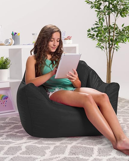Posh Creations Structured Comfy Seat for Playrooms and Bedrooms, Large Bean Bag Chair, Malibu Lounge, Black - LeafyLoom