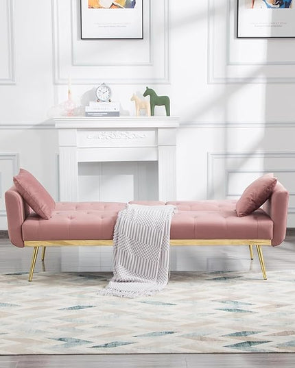 Living Room Furniture Sets 72.4" Mid-Century Modern Tufted Loveseat Sofa with Cup Holder/2 Pillows/Adjusting Backrest Small Comfy Couch for Bedroom, Apartment,Home Office, Sofá, Pink-1 - LeafyLoom