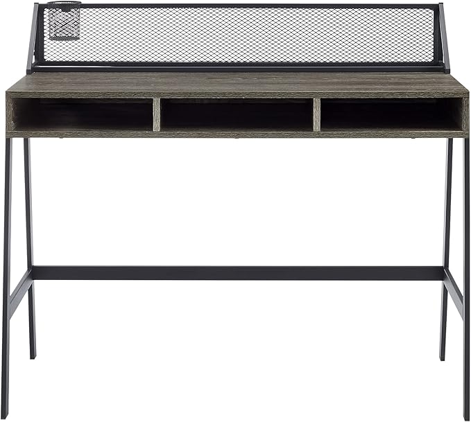 Walker Edison Jones Urban Industrial Metal Mesh Back Writing Desk, 42 Inch, Cerused Ash Grey - LeafyLoom