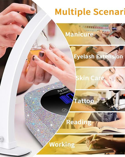 Half Moon Light for Nail Desk,29In Half Moon Lamp with Phone Holder,3000-6000K Half Moon Lamp Perfect LED Machine Light,Nail LIght,Lash Light for Table - LeafyLoom