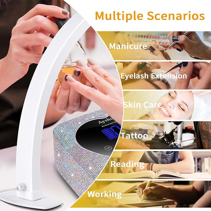 Half Moon Light for Nail Desk,29In Half Moon Lamp with Phone Holder,3000-6000K Half Moon Lamp Perfect LED Machine Light,Nail LIght,Lash Light for Table - LeafyLoom