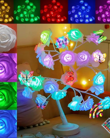 Table Lamp Rose Flower Tree Lamp with 16 Color Changing with Christmas Birthday Gift for Girl Kids Women for Holiday and Party Home Room Decoration(Big rose+5Layers+24Led)… - LeafyLoom