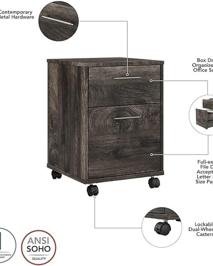 Bush Furniture Key West 60W L Shaped Desk with 2 Drawer Mobile File Cabinet in Dark Gray Hickory - LeafyLoom