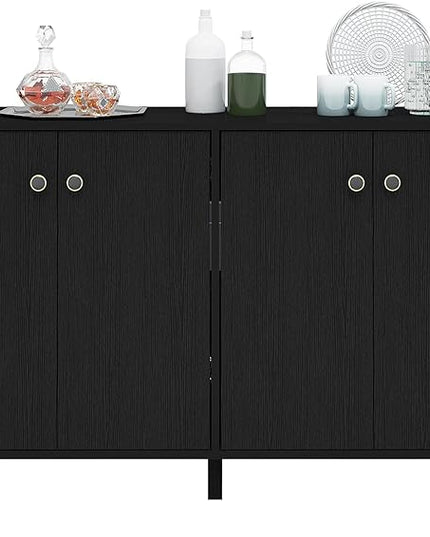 Buffet Cabinet with Storage,Kitchen Sideboard Buffet with 4 Doors Console Table,Modern Sideboard for Dinning Room,Living Room(Black) - LeafyLoom