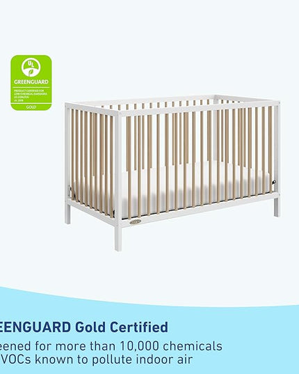 Graco Teddi 5-in-1 Convertible Crib (White with Driftwood) – GREENGUARD Gold Certified, Converts to Daybed, Toddler & Twin Bed with Headboard and Footboard, Adjustable Mattress Height - LeafyLoom