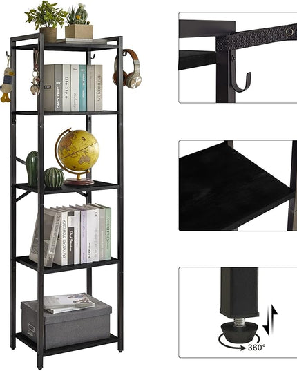 YMYNY Bookshelf, 5-Tier Ladder Shelf Organizer, Narrow Shelving Unit, Corner Storage Racks, Large Capacity Bookcase, for Home Office Living Room Balcony Bathroom, 57.7" H, Metal Frame,UHBC005B - LeafyLoom