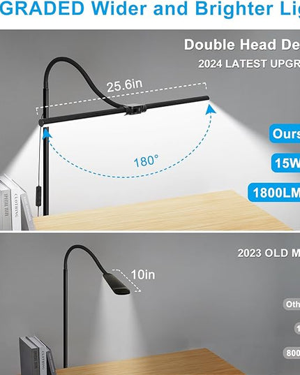 LED Floor Lamp, 15W/1800LM Bright Reading Floor Lamp for Office with Double Head, Adjustable Gooseneck Dimmable Modern Standing Light for Lash Extension Craft, Eye Caring Floor Lamps for Living Room - LeafyLoom