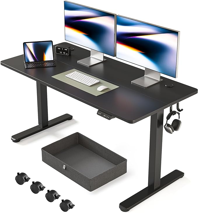 FEZIBO 63 x 24 Inches Standing Desk with Drawer, Adjustable Height Electric Stand up Desk with Storage, Sit Stand Home Office Desk, Ergonomic Computer Desk, Black - LeafyLoom