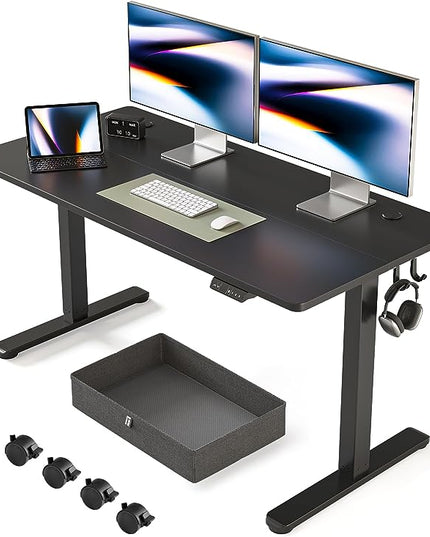 FEZIBO 55x 24 Inches Standing Desk with Drawer, Adjustable Height Electric Stand up Desk with Storage, Sit Stand Home Office Desk, Ergonomic Computer Desk, Black - LeafyLoom