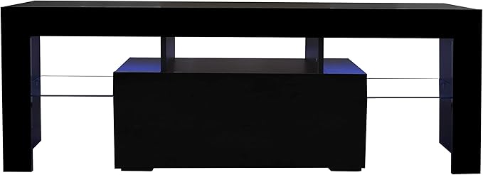 TV Stand Base, Entertainment Center Cabinet with LED Light Media Console for Living Room, Bedroom, 51 Inch, Black - LeafyLoom