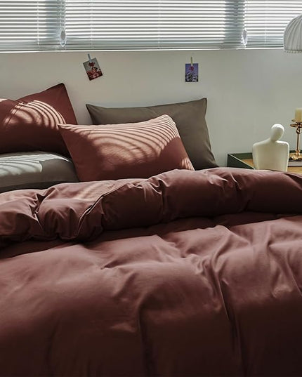Brick Red Comforter Set Queen Clay Rust Red Color Bedding Set 3 PCs Solid Color Women Rust Red Blanket Set Solid Brick Red Comforter Set Queen Size Breathable Soft Bed Comforter Set - LeafyLoom
