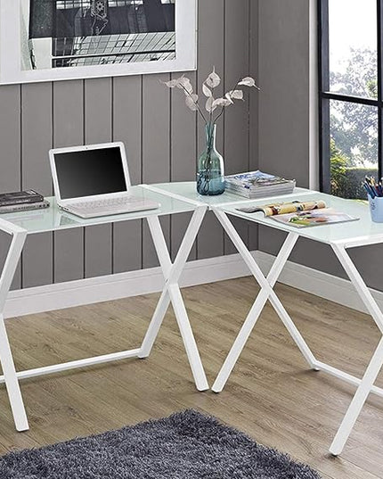 Walker Edison Wright Modern X Leg Glass Top Corner Computer Gaming L Shape Desk Home Office, 51 Inch, White - LeafyLoom