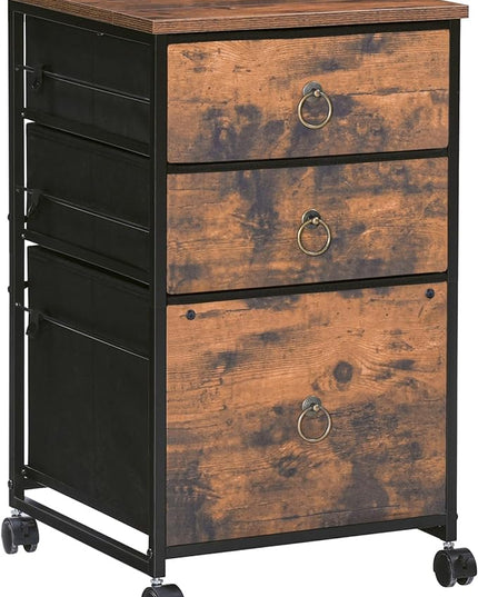 HOOBRO 3-Drawer Mobile File Cabinet, Vertical Filing Cabinet, Office Cabinet, Filing Cabinet for Home Office, Rolling Printer Stand, A4/Letter-Sized, Nonwovens Drawer, Rustic Brown BF30WJ01 - LeafyLoom