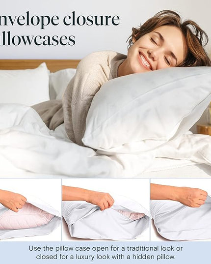 LuxClub 6 PC Queen Sheet Set, Sheets Queen Size, Deep Pockets 18" Eco Friendly Wrinkle Free Cooling Sheets Machine Washable Hotel Bedding Silky Soft - Snow White Fitted Sheet Queen Size - LeafyLoom