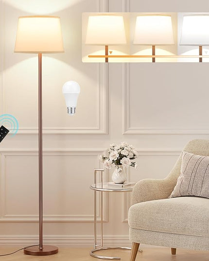 【Upgraded】 Floor Lamps for Living Room, Modern Floor Lamp with Remote Control, Dimmable Colors Temperature Standing Lamp Foot Switch, 9W Bulb Tall Lamps for Bedroom Office Kid Room - Brown - LeafyLoom