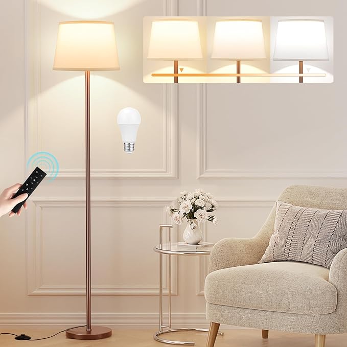 【Upgraded】 Floor Lamps for Living Room, Modern Floor Lamp with Remote Control, Dimmable Colors Temperature Standing Lamp Foot Switch, 9W Bulb Tall Lamps for Bedroom Office Kid Room - Brown - LeafyLoom