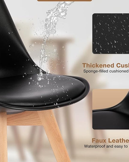 Sweetrcrispy Dining Chairs, Dining Chairs Set of 4, Dining Room Chairs, Kitchen Chairs, Mid Century Modern Chairs, PU Leather Upholstered Chairs with Wood Legs, Kitchen & Dining Room Chairs, Black - LeafyLoom