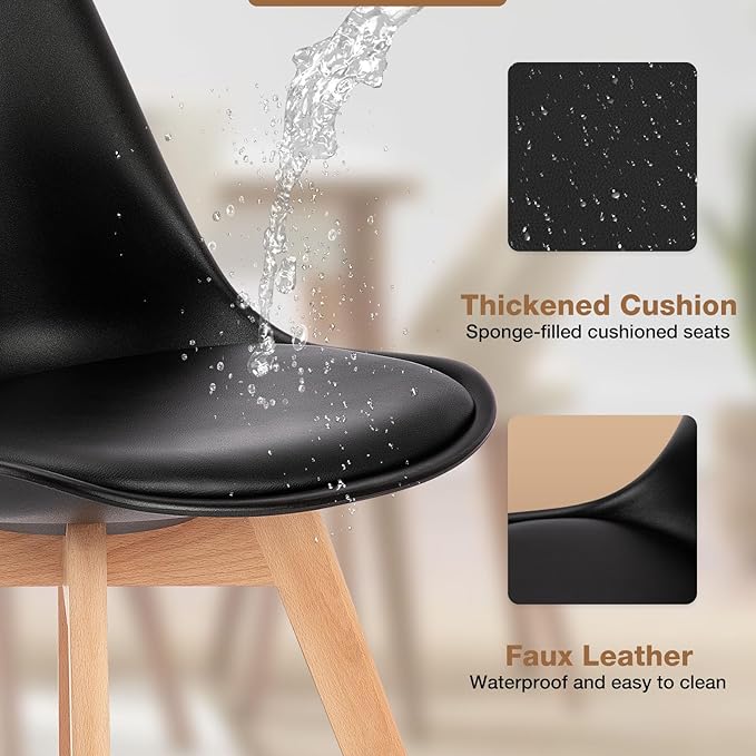 Sweetrcrispy Dining Chairs, Dining Chairs Set of 4, Dining Room Chairs, Kitchen Chairs, Mid Century Modern Chairs, PU Leather Upholstered Chairs with Wood Legs, Kitchen & Dining Room Chairs, Black - LeafyLoom