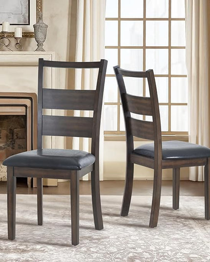 COLAMY Upholstered Dining Chairs Set of 2, PU Leather Dining Room Kitchen Side Chair with Ladder High Back and Adjustable Foot Pegs - Dark Brown - LeafyLoom