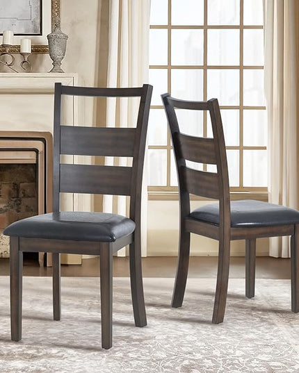 COLAMY Upholstered Dining Chairs Set of 2, PU Leather Dining Room Kitchen Side Chair with Ladder High Back and Adjustable Foot Pegs - Dark Brown - LeafyLoom