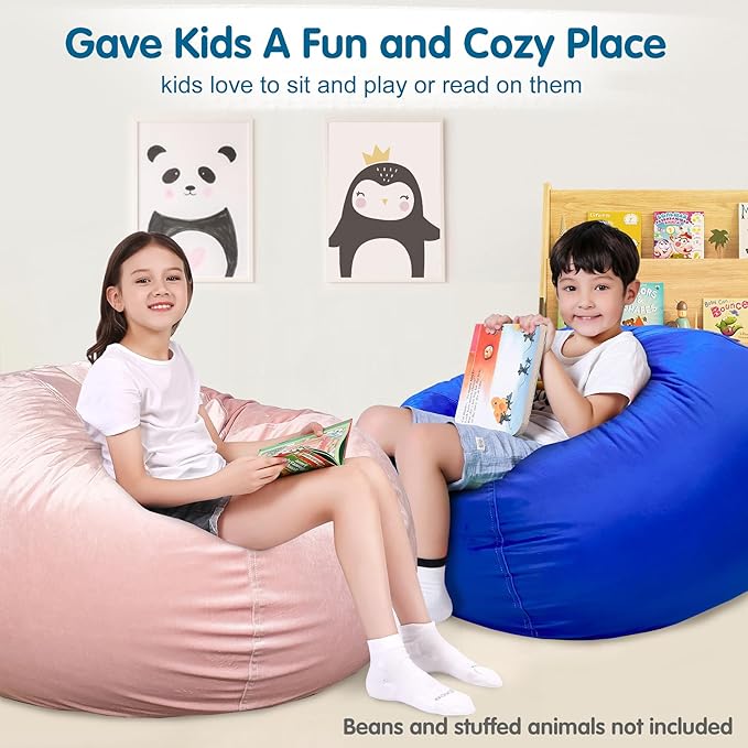 Lukeight Stuffed Animal Storage Bean Bag Chair Cover for Kids, Zipper Beanbag Chair Cover for Organizing Toddler & Kids' Rooms Plush Toys (Solid Blue, XX-Large) - LeafyLoom