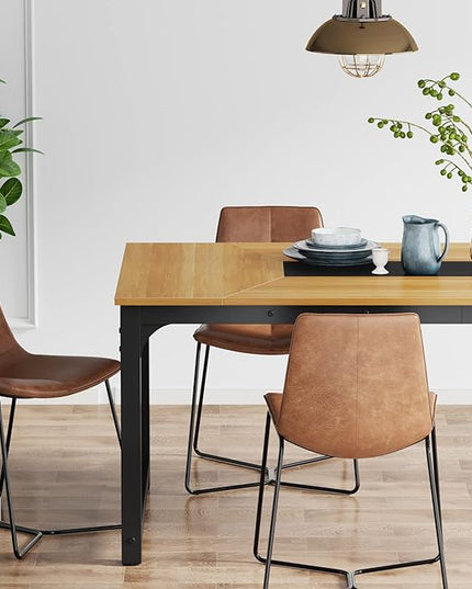 70.9 Inch Large Dining Table Rectangular Kitchen Furniture for 6 to 8 People, Walnut+Black - LeafyLoom