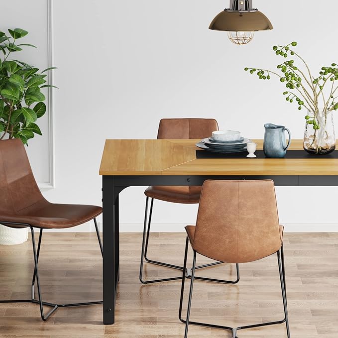 70.9 Inch Large Dining Table Rectangular Kitchen Furniture for 6 to 8 People, Walnut+Black - LeafyLoom