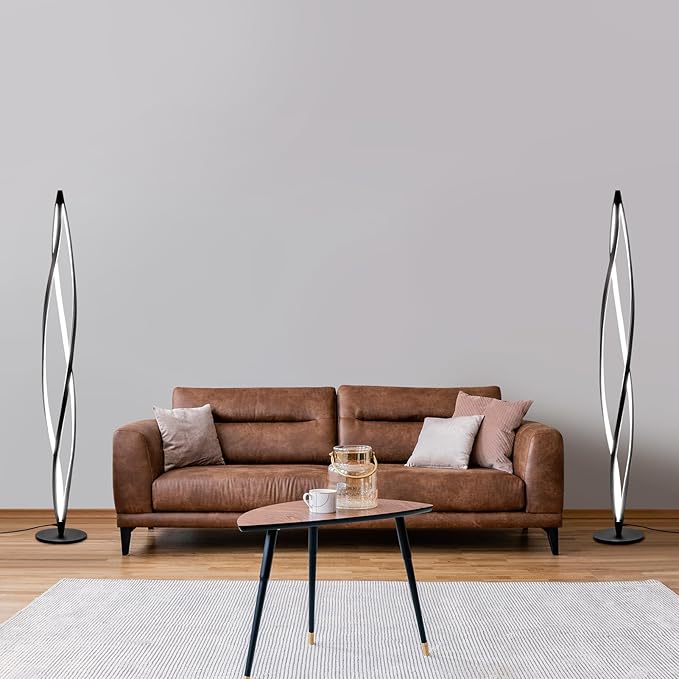 Floor Lamp,LED Floor Lamps for Living room,40W - 2500LM - 3Color Bright Remote Dimmable Standing Lamp,53" Spiral Black Modern Floor Lamp for Living Room Bedroom Office Dining Room. - LeafyLoom