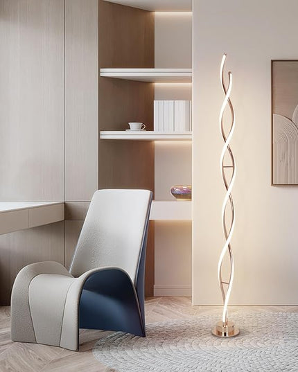 ADISUN 31W Modern Floor Lamp, LED Spiral Floor Lamp for Living Room, 3-Color Dimmable Standing Floor Lamp with Remote Control, 58" Tall Floor Lamp for Living Room Bedroom Office Dining Room (Gold) - LeafyLoom
