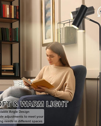 Floor Lamp, Industrial Floor Lamps for Living Rooms & Bedrooms - Rustic Farmhouse Reading Lamp Standing, Adjustable Metal Heads Indoor Task Lighting for Living Room Office Home Décor (Black-D01) - LeafyLoom