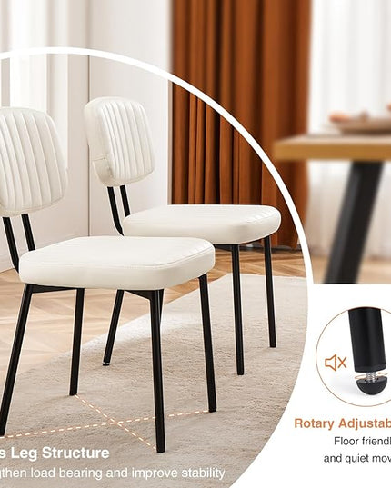 Sweetcrispy Dining Chairs Set of 6, Upholstered Mid Century Modern Kitchen Dining Room Accent Chairs with Faux Leather Cushion Seat & Metal Legs for Kitchen, Living Room - Cream - LeafyLoom