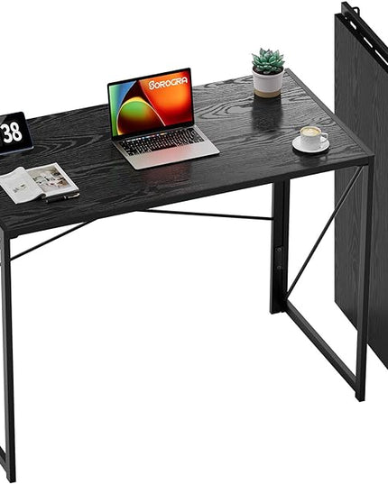 Coavas 31.5 inch Folding Desk No Assembly Required, Writing Computer Desk Space Saving Foldable Table Simple Home Office Desk, Black Wood - LeafyLoom