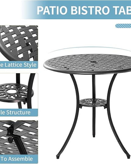 3 Piece Bistro Table Set Anti-Rust Outdoor Bistro Set Cast Alumiunm Patio Table and Chairs Set for 2, Patio Bistro Set Furniture Black - LeafyLoom