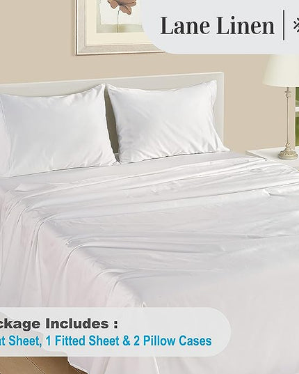 LANE LINEN 100% Egyptian Cotton Bed Sheets - 1000 Thread Count 4-Piece White Calking Set Bedding Sateen Weave Luxury Hotel 16" Deep Pocket (Fits Upto 17" Mattress) - LeafyLoom