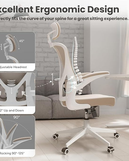 Ergonomic Office Chair - Comfy Desk Chairs with Wheels and Arms, 500LB Heavy Duty Mesh Computer Chairs with Comfortable Head Lumbar Back Support for Office, Bedroom, College Dorm and Study - LeafyLoom