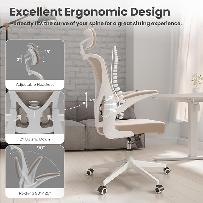 Ergonomic Office Chair - Comfy Desk Chairs with Wheels and Arms, 500LB Heavy Duty Mesh Computer Chairs with Comfortable Head Lumbar Back Support for Office, Bedroom, College Dorm and Study - LeafyLoom